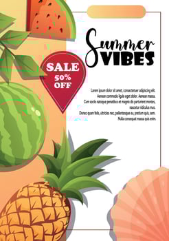 Flyer Summer Vibes with Fruits and Sale vector