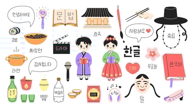 Korean Language and Culture Set vector