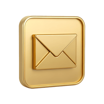 Gold 3D Render of Email Icon Square Button Message Communication Inbox Notification New Message png