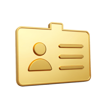 3D Render of Golden ID Card Identification Badge Profile Icon Membership Card Access Pass User Data png