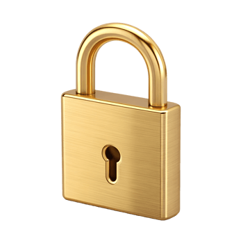 Golden Padlock Security Safety Closed Locked Brass Metal Protection 3D Render Isolated High png