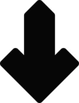 Solid black arrow pointing downwards, clear indicator for download, scroll down, or direction below png
