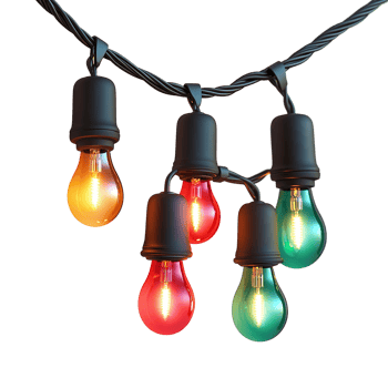 Colorful light bulbs string lights party lights christmas lights decoration isolated on transparent background png