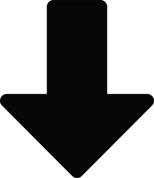 Solid black arrow pointing downwards, clear indicator for download, scroll down, or direction below, simple graphic for web and print use, high resolution available png