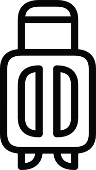 minimalist icon of a suitcase with wheels and a handle png