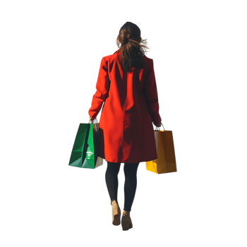 Woman Shopping Bags Red Coat Autumn Fashion Style against transparent background png