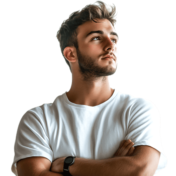 Handsome Young Man with Stylish Beard and White TShirt against transparent background png