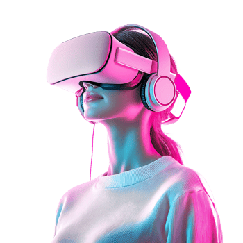 Woman Experiencing Virtual Reality VR Headset Technology against transparent background png