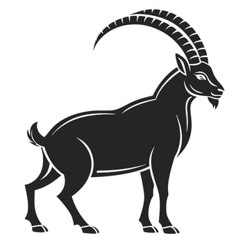 Majestic alpine ibex silhouette with prominent horns and elegant white outlines vector