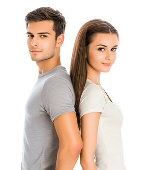 Young Couple Back to Back Portrait of Attractive Man and Woman against transparent background png