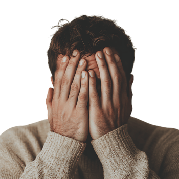 Man Hiding Face in Hands Stress Anxiety Depression Photo against transparent background png