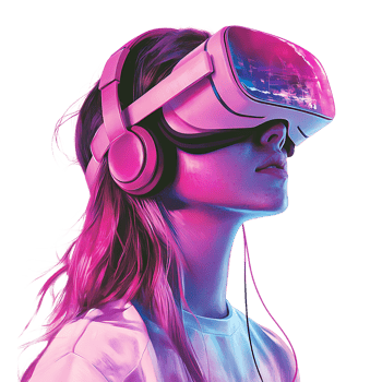 Woman Experiencing Virtual Reality Headset Technology against transparent background png