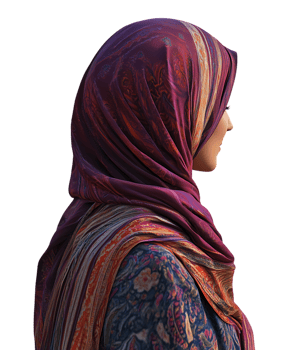 Elegant Woman in Purple Hijab Profile View against transparent background png