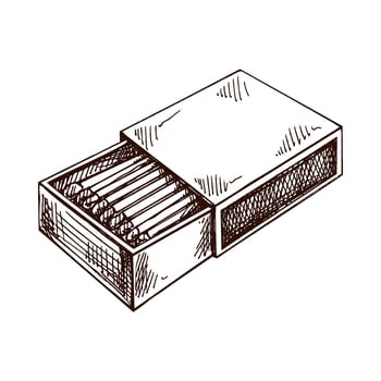 Hand drawn vintage sketch of matchbox and wooden matchsticks vector