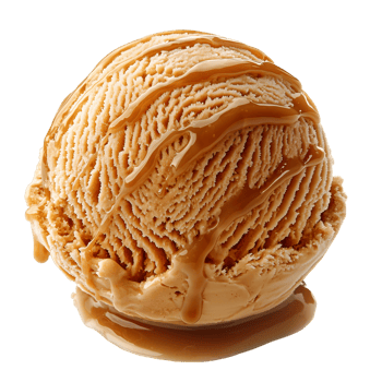 Delicious caramel ice cream scoop with sauce for dessert and refreshment isolated on transparent background png
