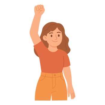 Confident woman with raised fist in cartoon style, symbol of strength, protest and empowerment. vector