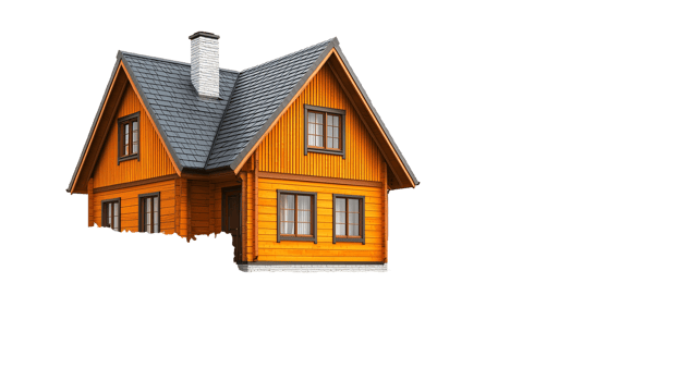 Isolated wooden cabin rental with chimney and windows on transparent area isolated on transparent background png