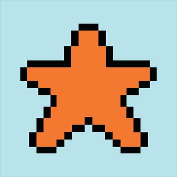 Retro 8-bit starfish icon on soft sky blue pixel background vector