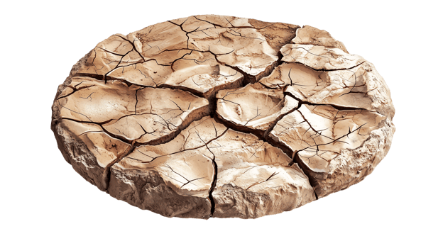 Dry cracked earth texture arid land climate change desert ground soil isolated on transparent background png