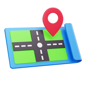 3d icons of a red pin on a 3d rendered map png