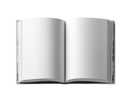 Open blank book with white pages on isolated background. png