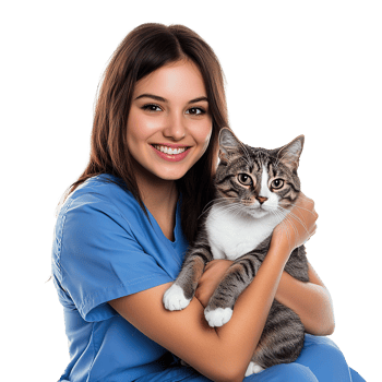 A Smiling Female Doctor Holding Tabby Cat Isolated at the Transparent Background png