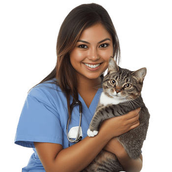 A Smiling Female Doctor Holding Tabby Cat Isolated on the Transparent Background png