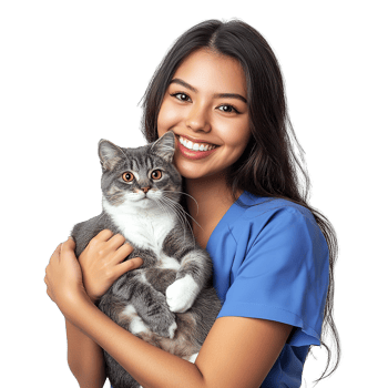 A Smiling Female Doctor Holding Tabby Cat Isolated on Transparent Background png