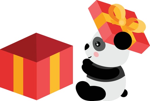 Cute Panda Opening a Red Gift Box vector