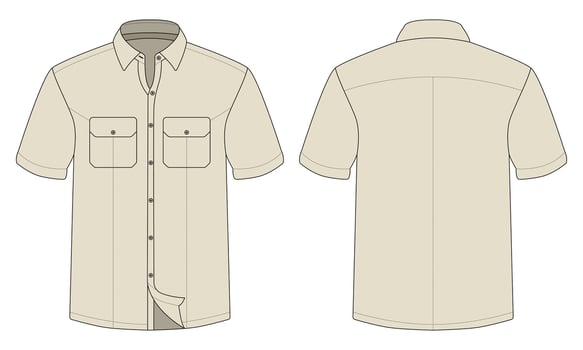 Beige Short Sleeve Button Down Shirt Template vector