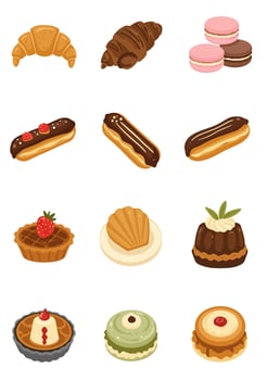 Pastries Set Baking Sweet Food Dessert. vector