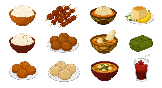 Food Set Dishes with Cuisine Illustration. vector