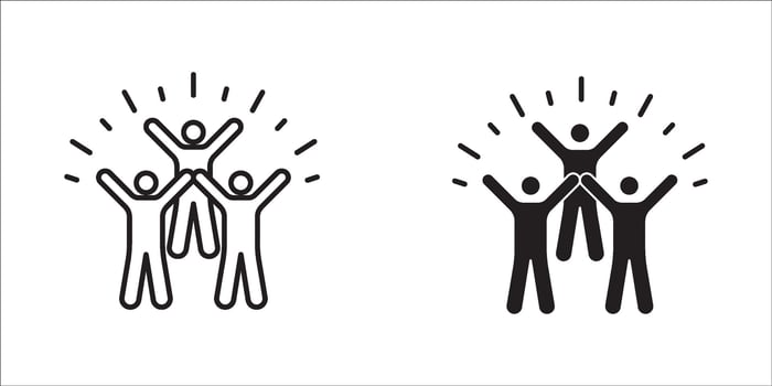 Group happy people icons set. Joy expression feeling symbol, party friends sign, happy work friends, illustration vector