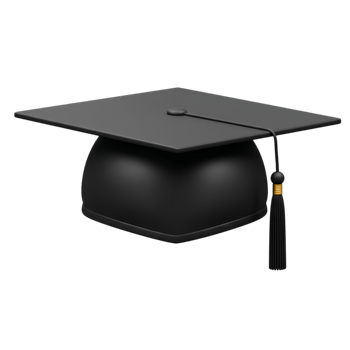 Black graduation cap isolated on a transparent background in a 3D rendering, symbolic for graduation, achievement and academic success png