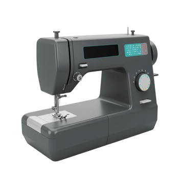 Detailed 3D Rendering of a Dark Grey Sewing Machine on Transparent Background png