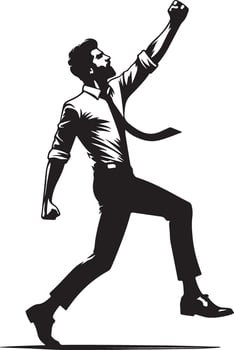 A monochrome illustration of a man in a suit raising his fist in celebration vector