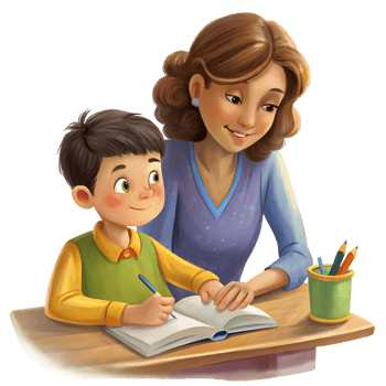 Soft Art of Mom Helping Son with Lessons png