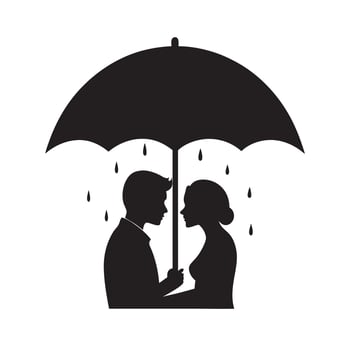 Silhouette Of A Couple Kissing Under Umbrella vector