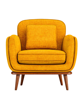 Bright Yellow Armchair with Elegant Wooden Legs for Modern Interiors png