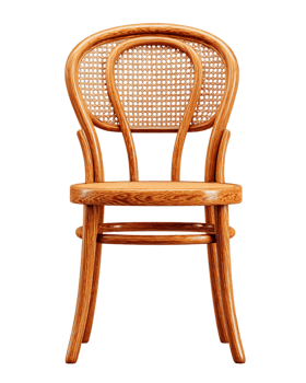 Elegant Vintage Wooden Chair with Cane Backrest and Smooth Finish png