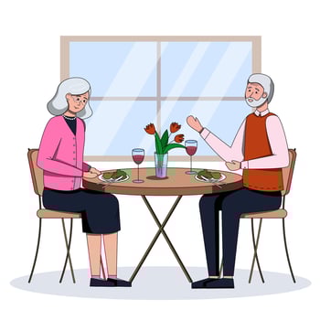 Elderly couple having dinner together at home senior man and woman enjoying meal and conversation vector