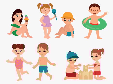Cartoon children playing on the beach Illustration. On a white isolated background vector