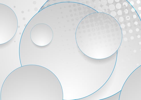 Grey circles with blue outlines abstract geometric background vector
