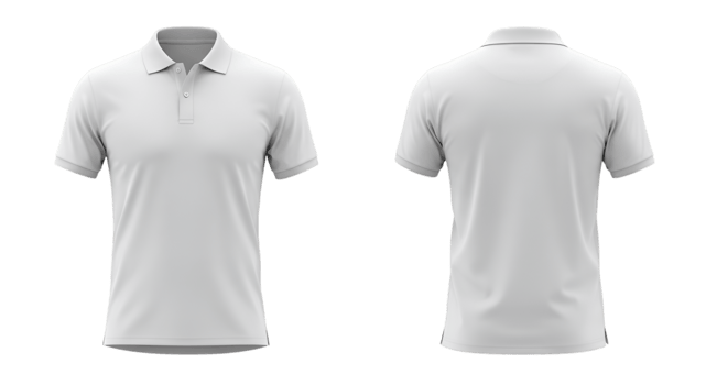 Realistic 3D rendering of a blank white polo shirt, front and back view, on a transparent background for design mockups and templates png