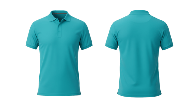 Turquoise Polo Shirt Front and Back View with Transparent Background png