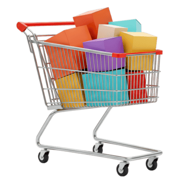 Shopping Cart Overflowing with Colorful Gift Boxes on Transparent Background png