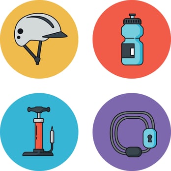 Bicycle helmet water bottle pump lock icons in colorful circles illustration vector