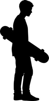 Silhouette of Teenage Boy Holding Skateboard Standing in Profile View Illustration vector