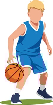 Boy Dribbling Basketball in Blue Sportswear Illustration for Kids and Sports Activities vector