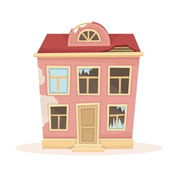 Abandoned house with broken windows. Facade of old two storey decaying building cartoon illustration vector